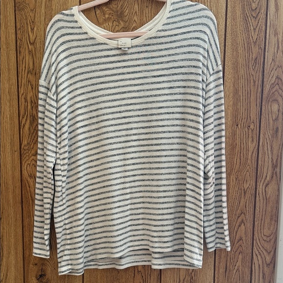 a new day Tops - Striped Long-Sleeve Women's Top - White & Charcoal
